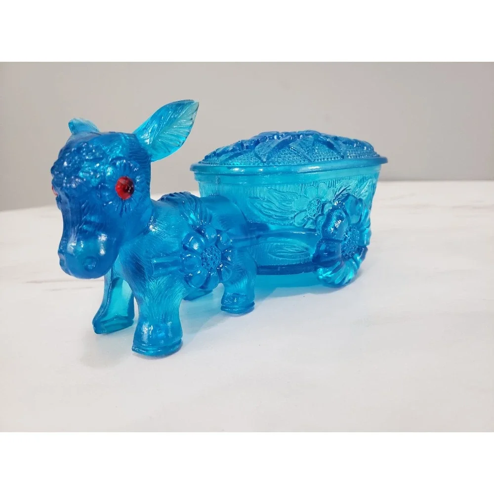 VINTAGE RETRO BLUE PLASTIC DONKEY CART TOOTHPICK HOLDER Kitschy Trinket‎ Jar